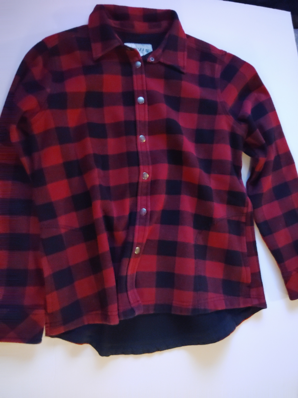 Red and Black Plaid Flannel Button-Up Shirt